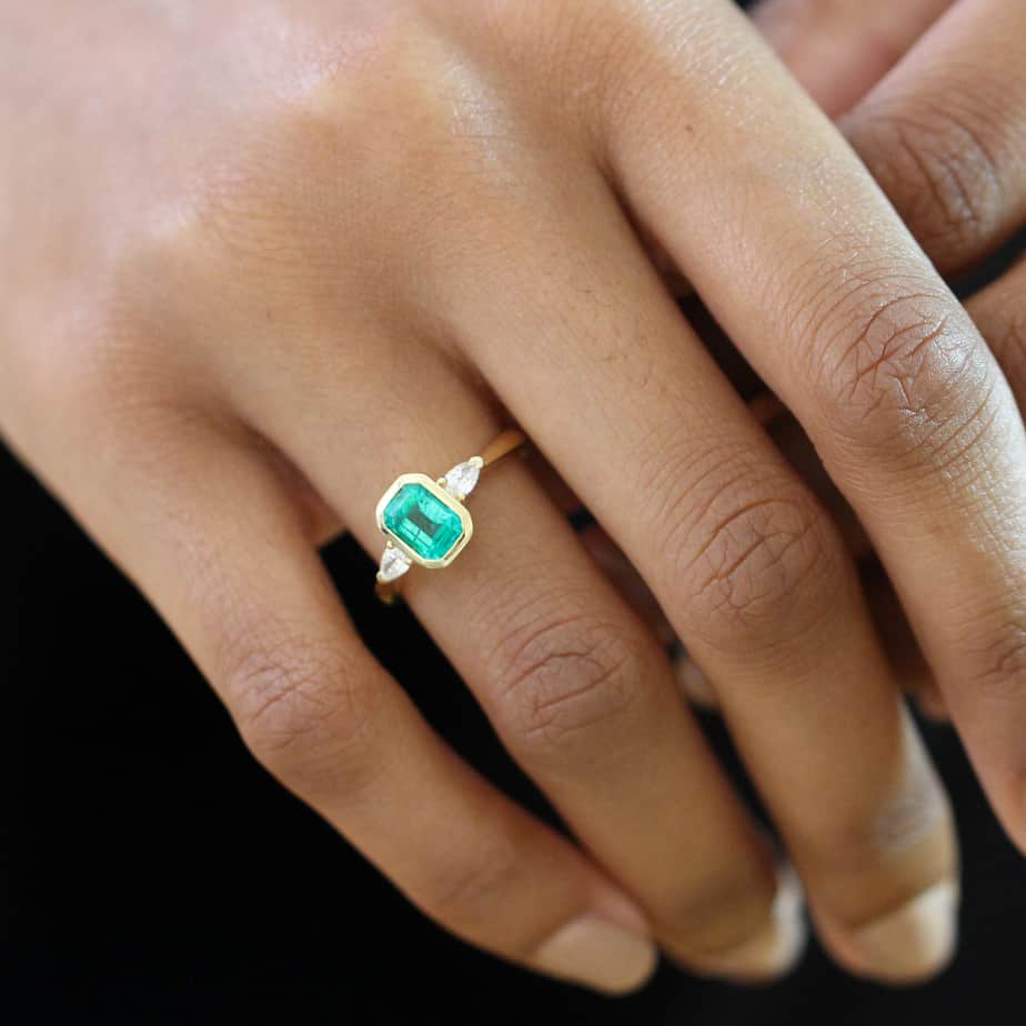 Photograph 4 of 18k Yellow Gold Emerald Pirum Diamond Engagement Ring. Available on DESIGNYARD.com and in our Jewellery Shop Dublin, Ireland. Free Worldwide Shipping with DHL.