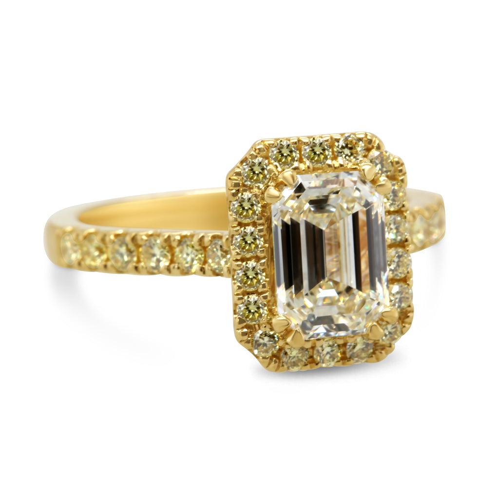 Ronan Campbell - 18k Yellow Gold Emerald Cut Aureola 2.16ct Diamond Engagement Ring - DESIGNYARD, Dublin Ireland.