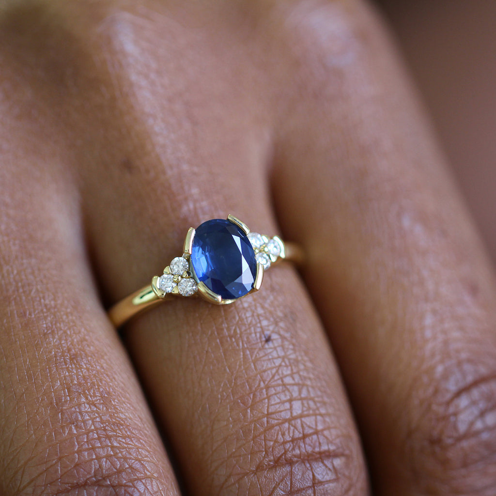 Photograph 2 of 18k Yellow Gold Figura Bezel Sapphire Diamond Engagement Ring. Available on DESIGNYARD.com and in our Jewellery Shop Dublin, Ireland. Free Worldwide Shipping with DHL.