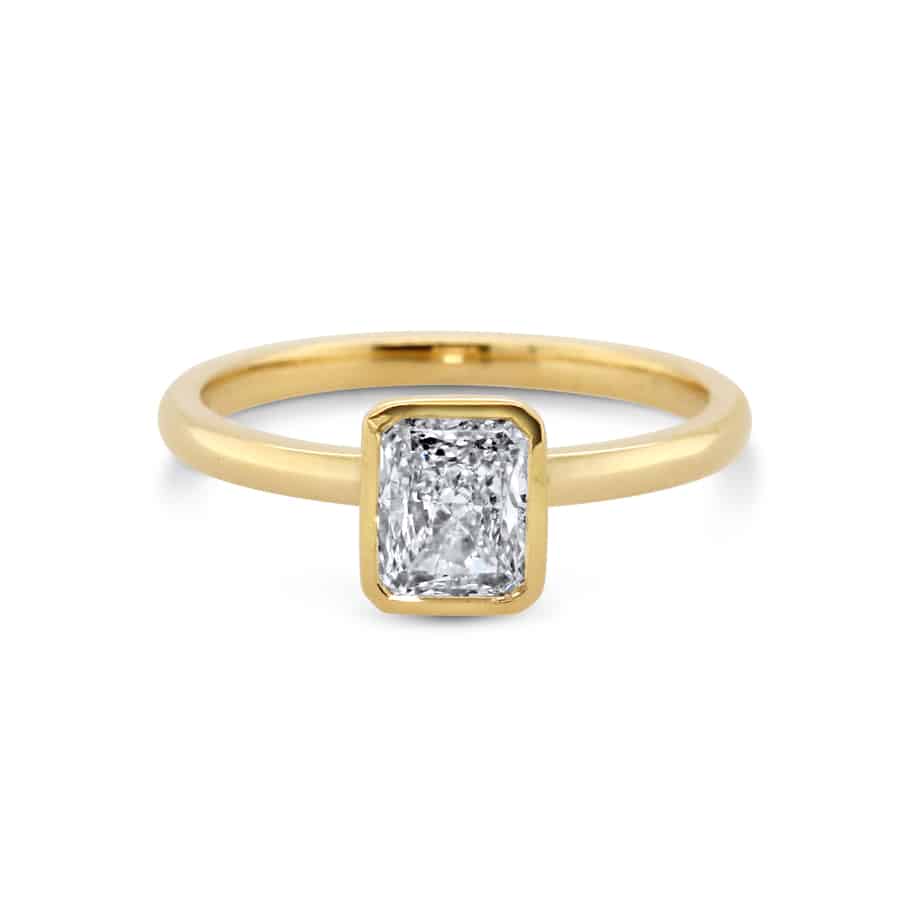 Photograph 1 of 18k Yellow Gold Mēdēəm Bezəl Radiant Natural Diamond Engagement Ring. Available on DESIGNYARD.com and in our Jewellery Shop Dublin, Ireland. Free Worldwide Shipping with DHL.