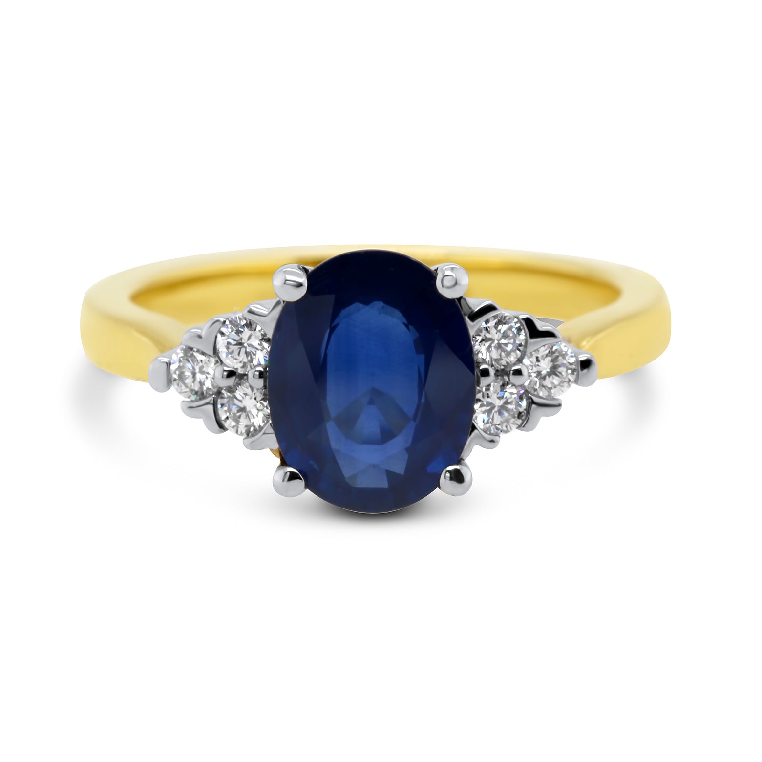 Oval Blue Sapphire & Diamond Accented Ring 14k White Gold 3.60ct - IR745