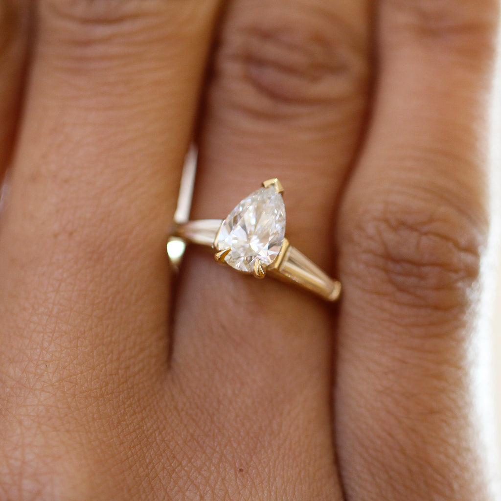 Ronan Campbell - 18k Yellow Gold Pear Baguette Diamond Engagement Ring - DESIGNYARD, Dublin Ireland.