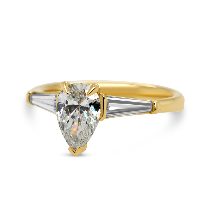Pear baguette diamond engagement ring by Ronan Campbell at Designyard contemporary jewellery gallery dublin ireland