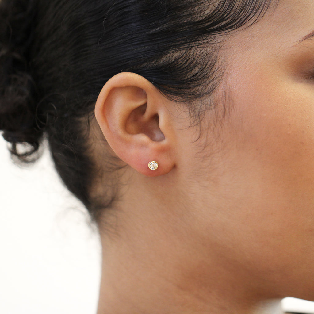 Photograph 3 of 18k Yellow Gold Diamond Rosebud Stud Earrings. Available on DESIGNYARD.com and in our Jewellery Shop Dublin, Ireland. Free Worldwide Shipping with DHL.