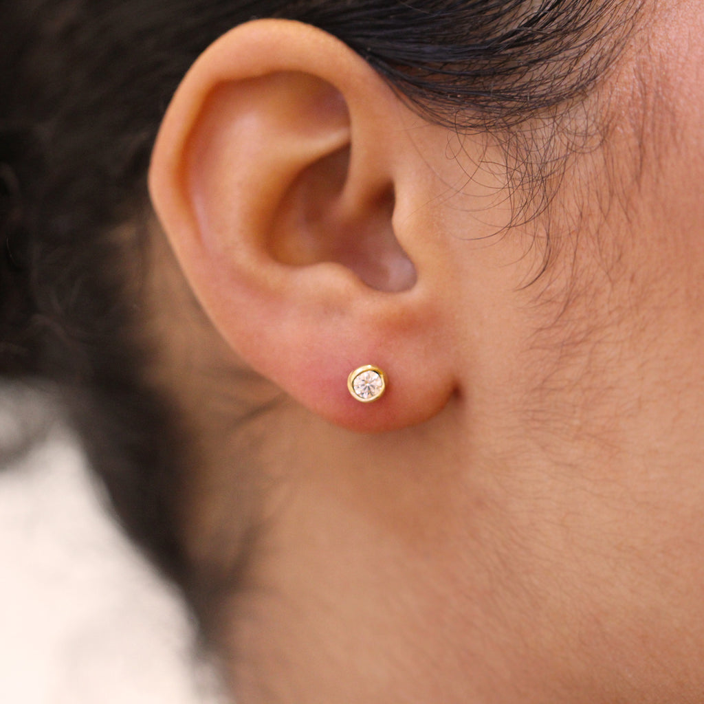 Photograph 2 of 18k Yellow Gold Diamond Rosebud Stud Earrings. Available on DESIGNYARD.com and in our Jewellery Shop Dublin, Ireland. Free Worldwide Shipping with DHL.