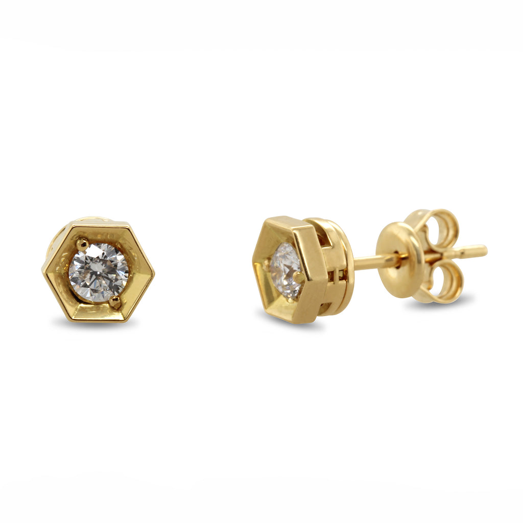 Ronan Campbell - 18k Yellow Gold Diamond Hexagonal Stud Earrings - DESIGNYARD, Dublin Ireland.