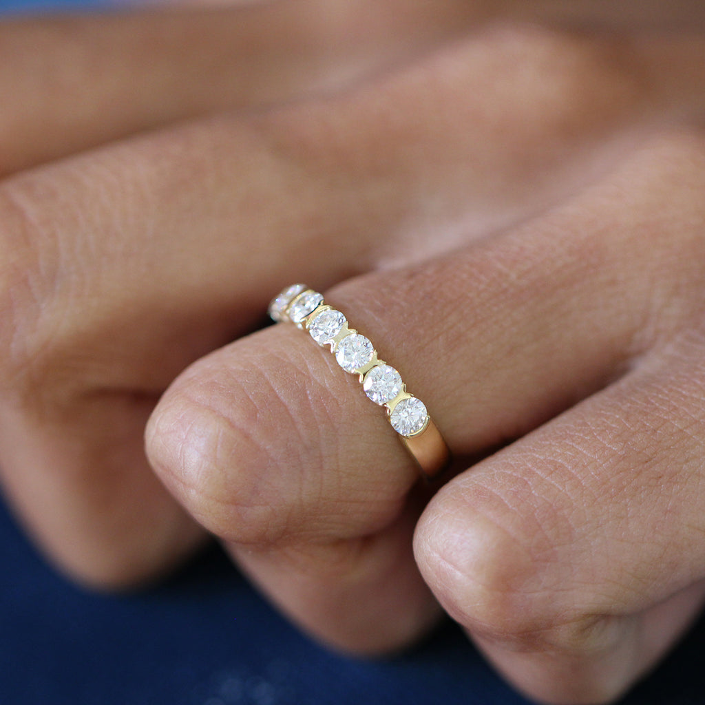 Photograph 2 of 18k Yellow Gold Seven Diamond Wedding Ring. Available on DESIGNYARD.com and in our Jewellery Shop Dublin, Ireland. Free Worldwide Shipping with DHL.