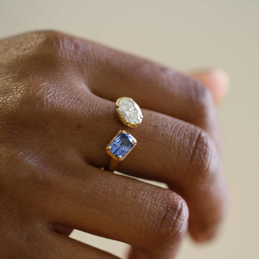 Ronan Campbell - 18k Yellow Gold Toi et Moi Diamond Sapphire Engagement Ring - DESIGNYARD, Dublin Ireland.
