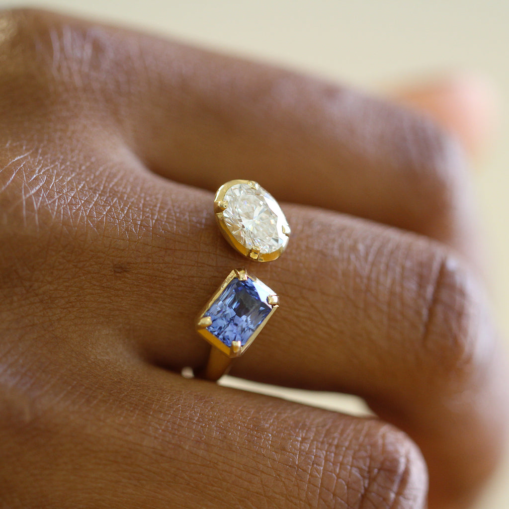 Ronan Campbell - 18k Yellow Gold Toi et Moi Diamond Sapphire Engagement Ring - DESIGNYARD, Dublin Ireland.
