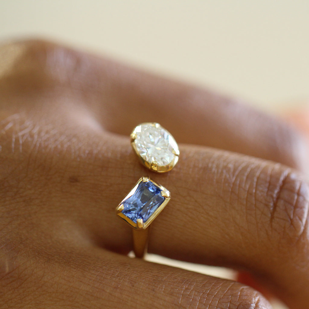 Ronan Campbell - 18k Yellow Gold Toi et Moi Diamond Sapphire Engagement Ring - DESIGNYARD, Dublin Ireland.