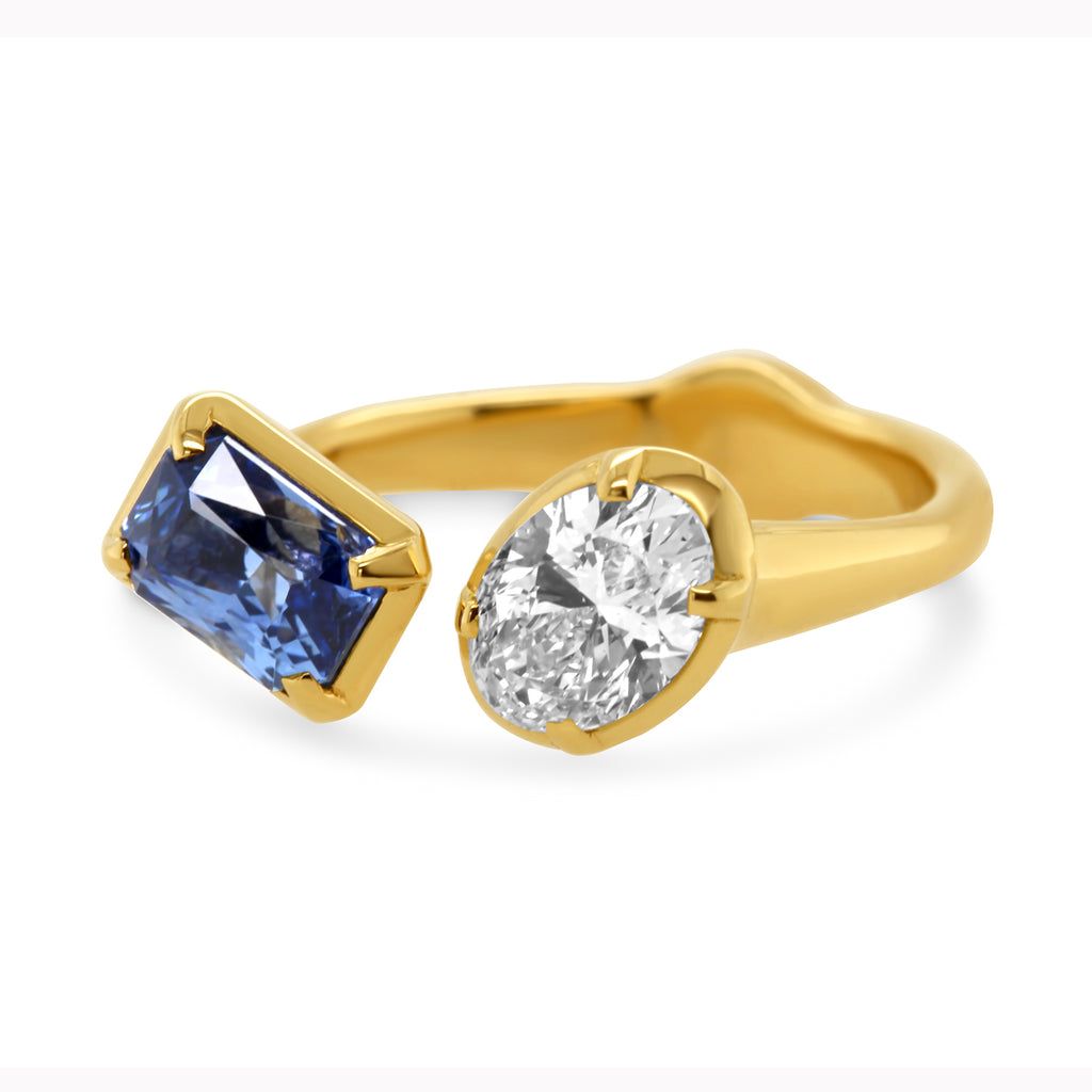 Ronan Campbell - 18k Yellow Gold Toi et Moi Diamond Sapphire Engagement Ring - DESIGNYARD, Dublin Ireland.