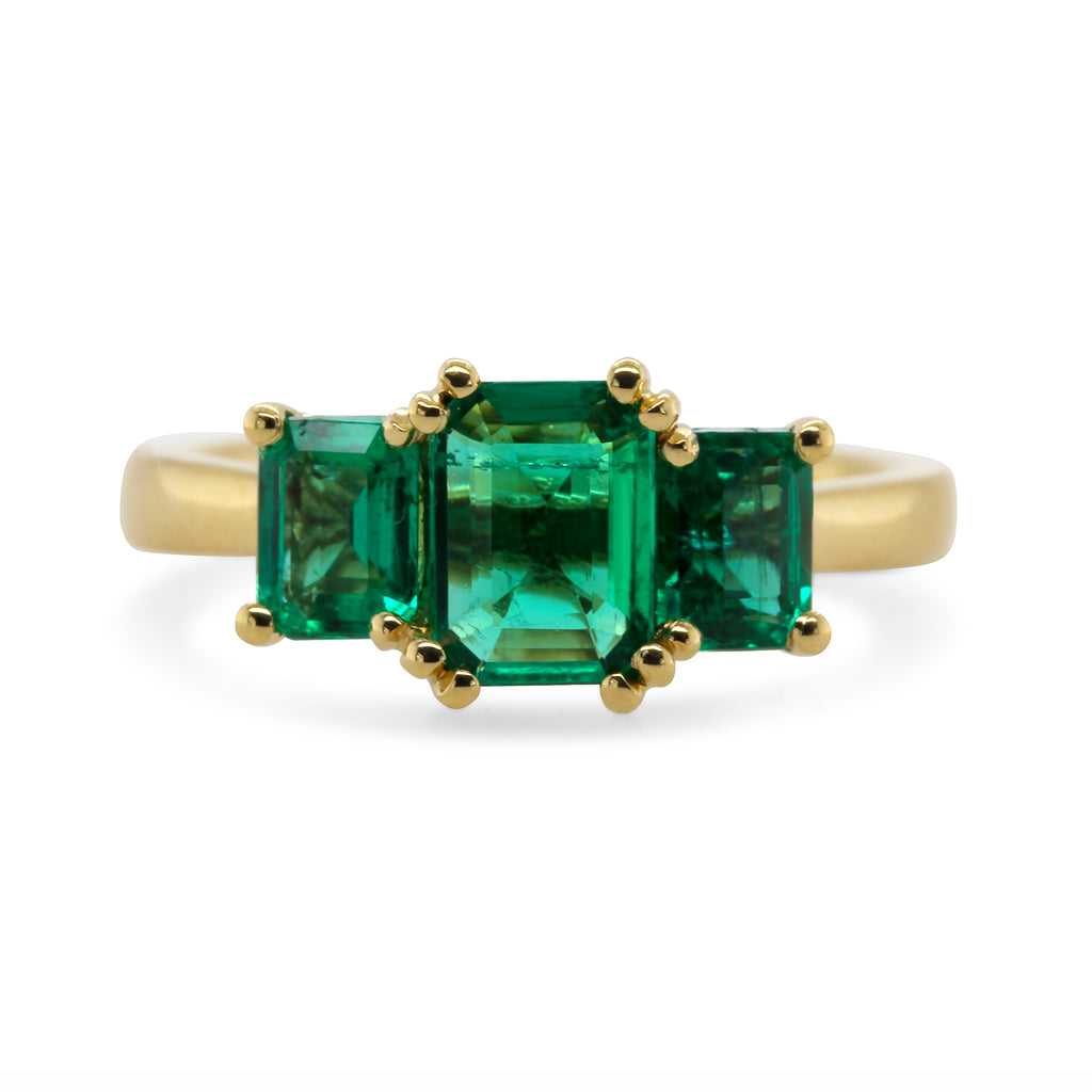 Ronan Campbell - 18k Yellow Gold Green Emerald Trilogia Ring - DESIGNYARD, Dublin Ireland.