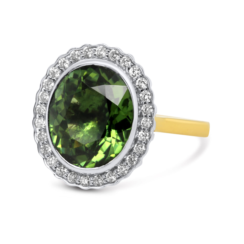 Ronan Campbell - 18k Yellow White Gold Tourmaline Magna Bezel Diamond Ring - DESIGNYARD, Dublin Ireland.