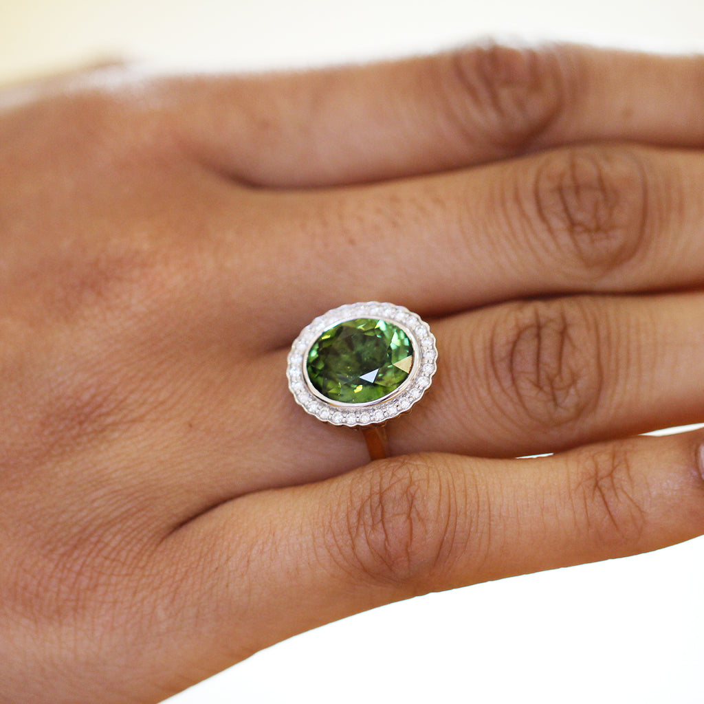 Photograph 3 of 18k Yellow & White Gold Tourmaline Magna Bezel Diamond Statement Ring. Available on DESIGNYARD.com and in our Jewellery Shop Dublin, Ireland. Free Worldwide Shipping with DHL.
