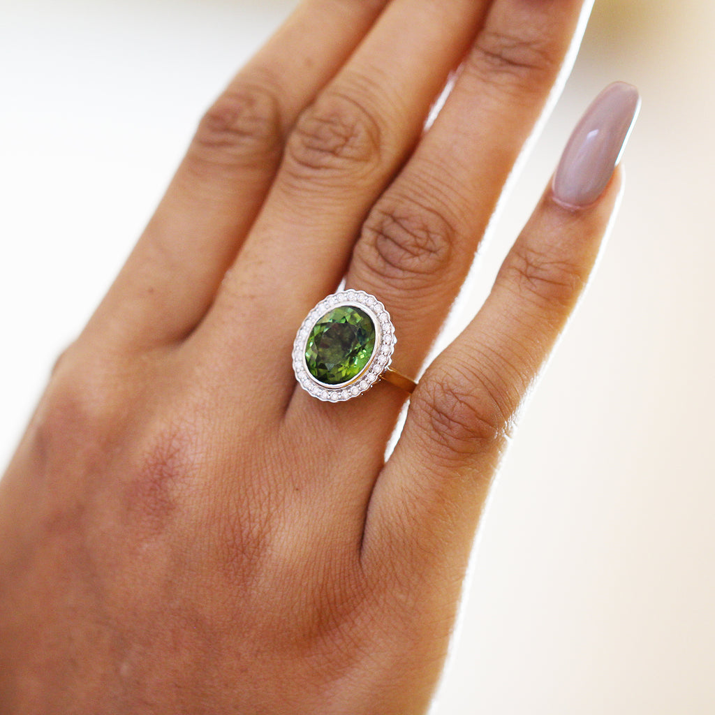Photograph 2 of 18k Yellow & White Gold Tourmaline Magna Bezel Diamond Statement Ring. Available on DESIGNYARD.com and in our Jewellery Shop Dublin, Ireland. Free Worldwide Shipping with DHL.