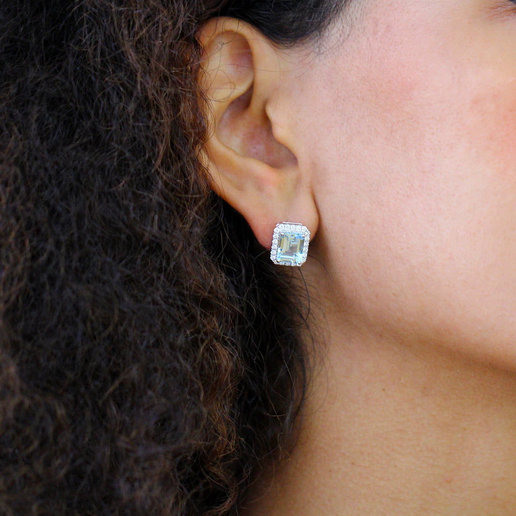Photograph 2 of 18k White Gold Aquamarine Diamond Statement Earrings. Available on DESIGNYARD.com and in our Jewellery Shop Dublin, Ireland. Free Worldwide Shipping with DHL.