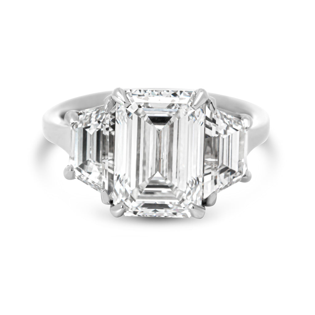 Ronan Campbell - Platinum Emerald Trapzoid Cut 6.13ct Diamond Lab Grown Engagement Ring - DESIGNYARD, Dublin Ireland.