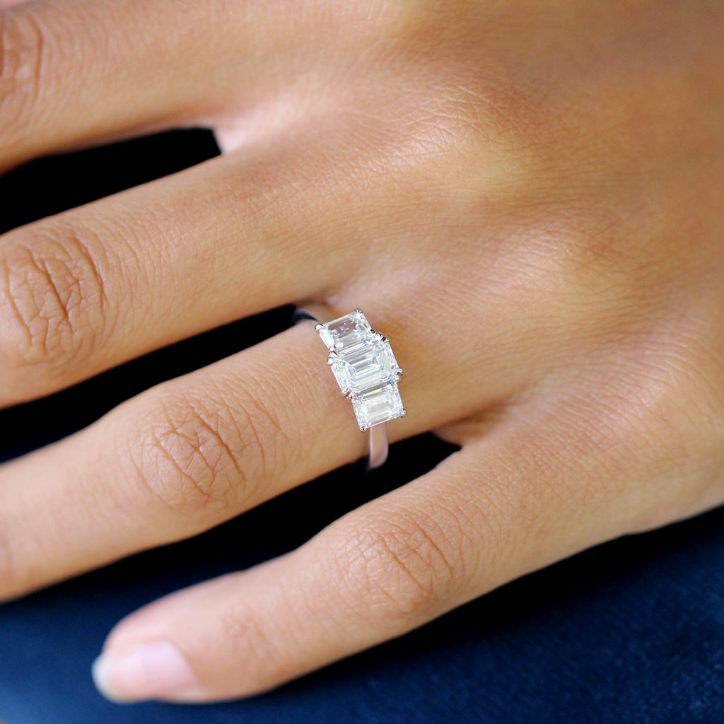 Photograph 2 of Platinum Emerald Trilogia Natural Diamond Engagement Ring. Available on DESIGNYARD.com and in our Jewellery Shop Dublin, Ireland. Free Worldwide Shipping with DHL.