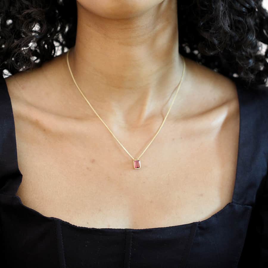 Photograph 1 of Ronan Campbell's Contemporary 18k Fair Trade Yellow Gold Tenues Bezəl Brazilian Tourmaline Pendant. Available on DESIGNYARD.com and in our Jewellery Shop Dublin, Ireland. Free Worldwide Shipping with DHL.