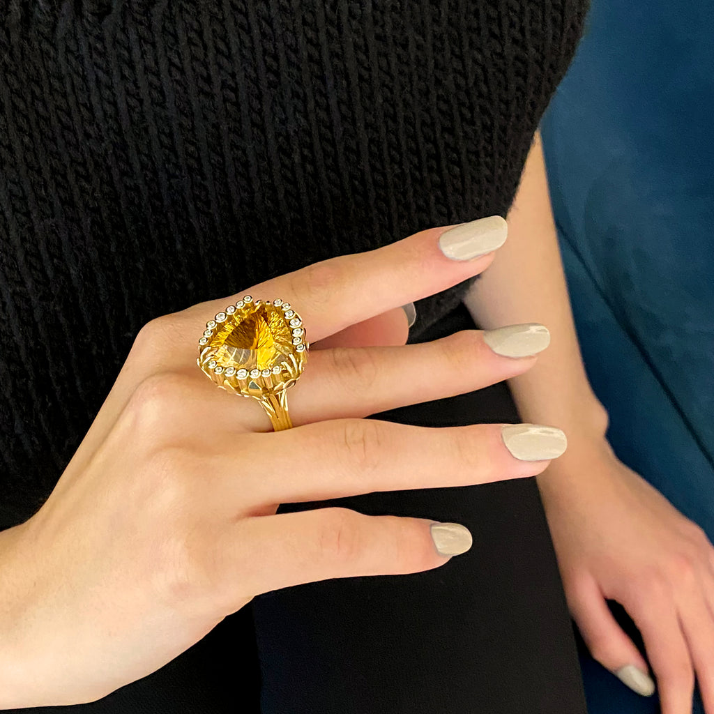 Rudolf Heltzel - 18k Yellow Gold Citrine Diamond Ring - DESIGNYARD, Dublin Ireland.