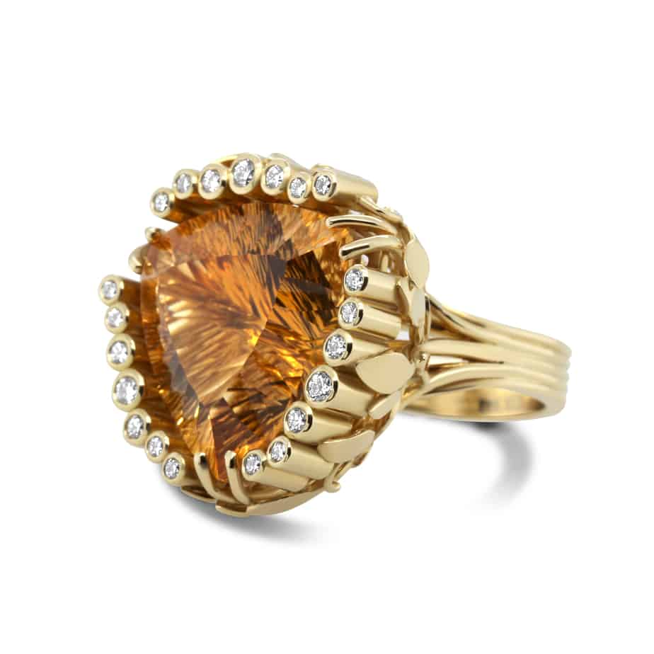 Rudolf Heltzel - 18k Yellow Gold Citrine Diamond Ring - DESIGNYARD, Dublin Ireland.
