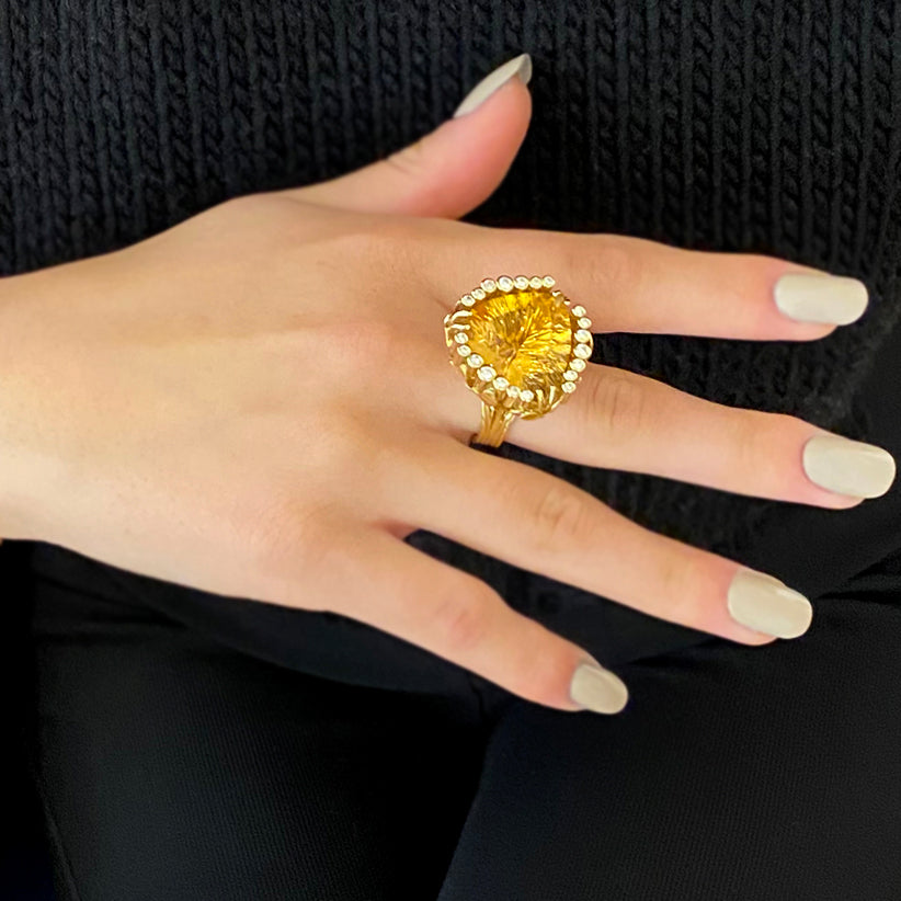 Rudolf Heltzel - 18k Yellow Gold Citrine Diamond Ring - DESIGNYARD, Dublin Ireland.