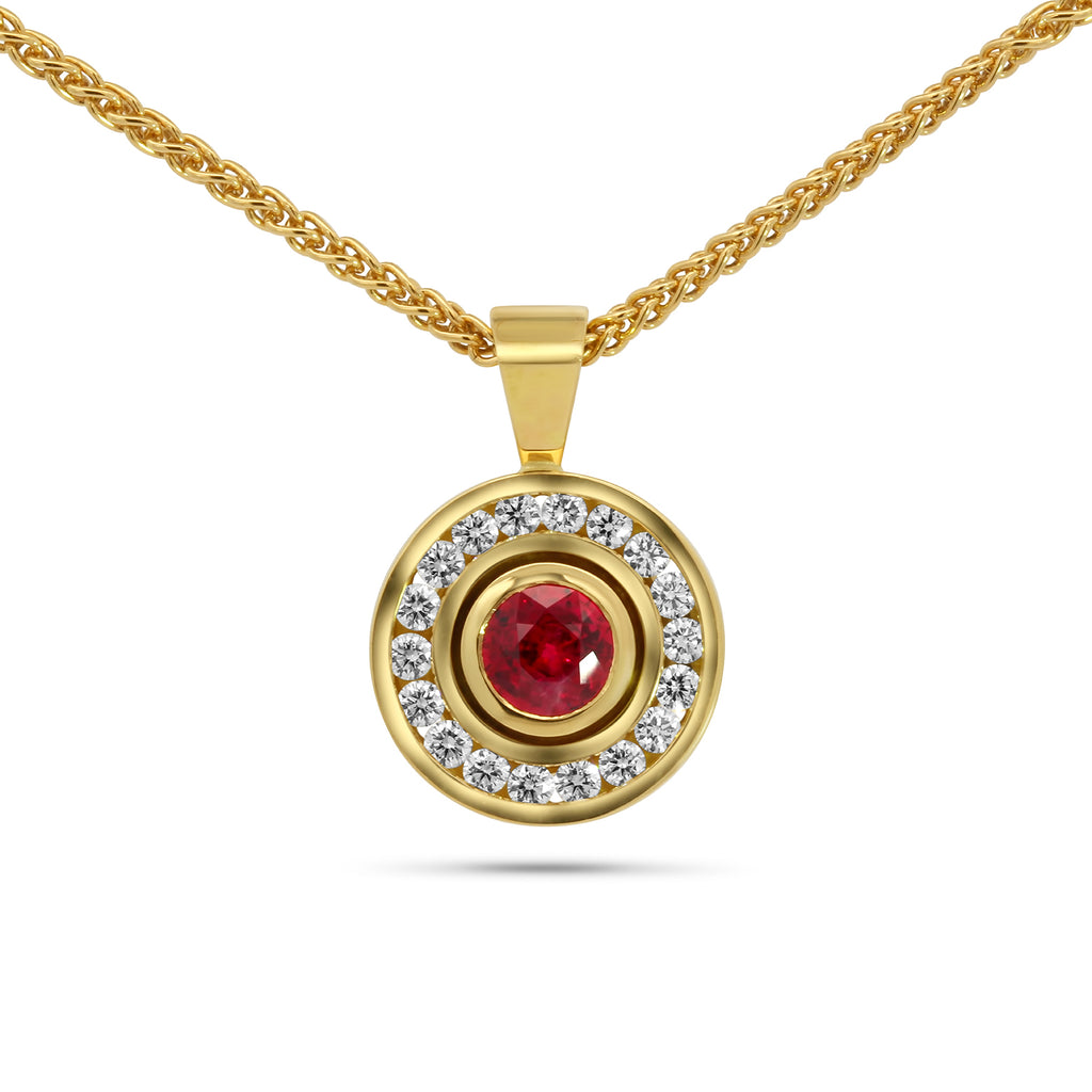 Rudolf Heltzel - 18k Yellow Gold Ruby Diamond Necklace - DESIGNYARD, Dublin Ireland.