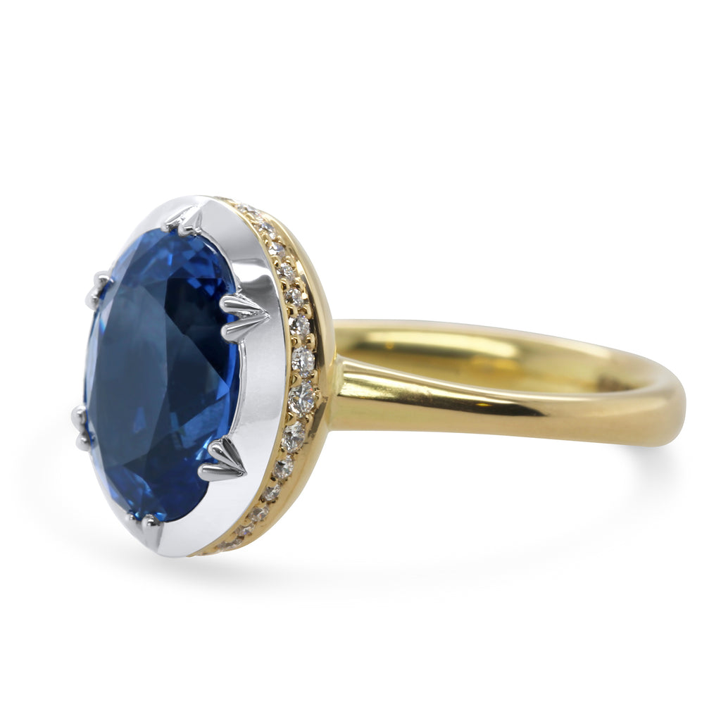 Sam Lafford - Platinum 18k Yellow Gold 4.14ct Ceylon Blue Sapphire Lizbeth Ring - DESIGNYARD, Dublin Ireland.
