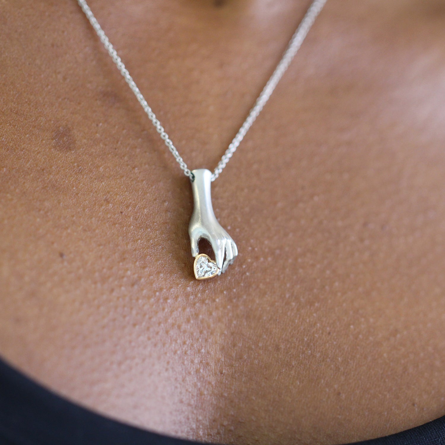 Sam Lafford Fine Platinum Helping Hand Diamond Heart Necklace by Sam Lafford DESIGNYARD