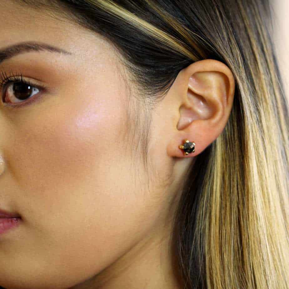 Sarah Herriot - 18k Yellow Gold 5 Splice Black Diamond Studs - DESIGNYARD, Dublin Ireland.
