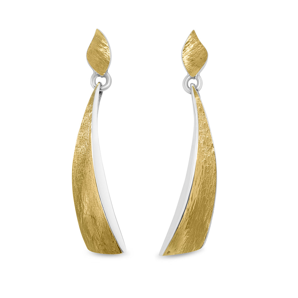 Photograph 1 of Seamus Gill's Contemporary 22k Yellow Gold Silver Flowing Curves Long Blade Statement Earrings. Available on DESIGNYARD.com and in our Jewellery Shop Dublin, Ireland. Worldwide Shipping with DHL.
