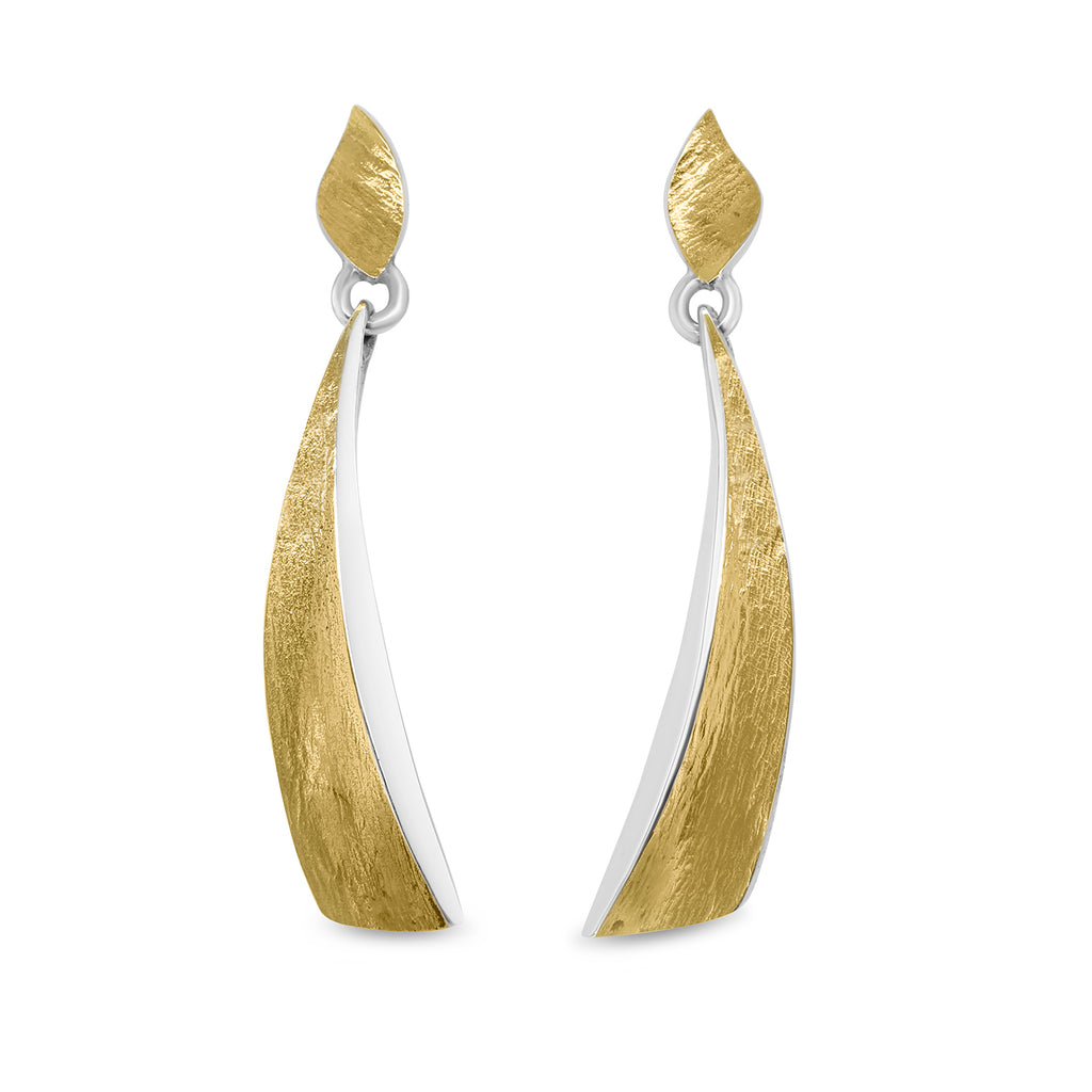 Seamus Gill - 22k Yellow Gold Plated Silver Flowing Curves Long Blade Earrings - DESIGNYARD, Dublin Ireland.