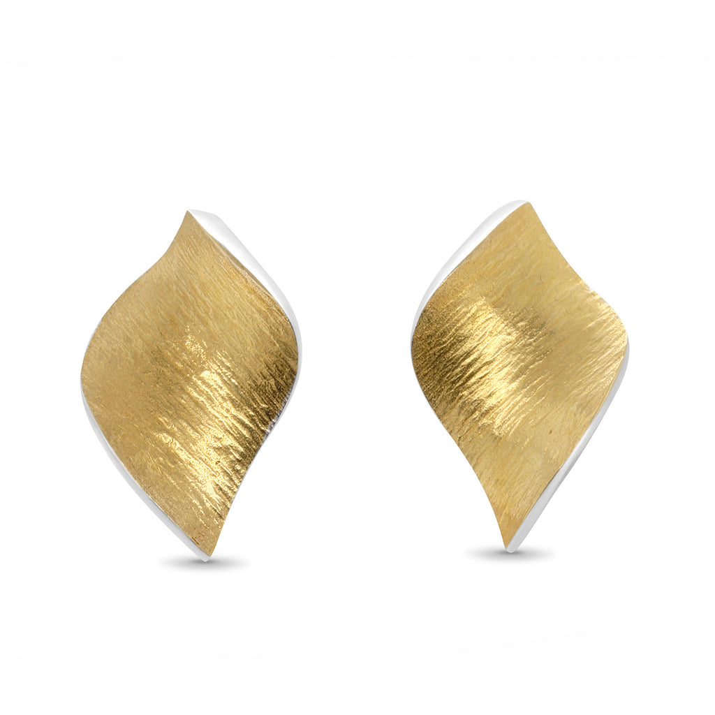 Seamus Gill - 22k Yellow Gold Plated Silver Flowing Curves Large Leaf Earrings - DESIGNYARD, Dublin Ireland.