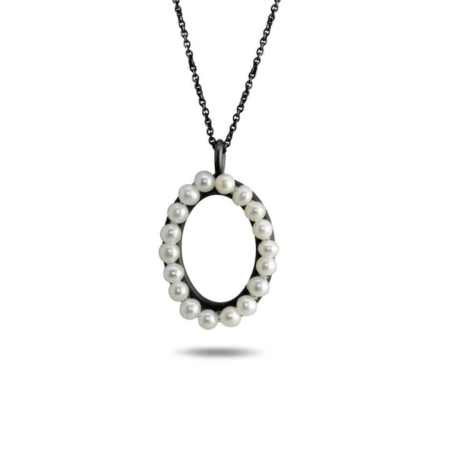 Sophia Epp - Oxidised Silver Dainty Oval Pearl Necklace - DESIGNYARD, Dublin Ireland.