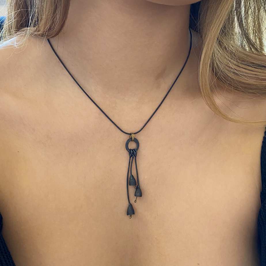 Shimara Carlow - Oxidized Silver 18k Yellow Gold Gum Nut Pendant - DESIGNYARD, Dublin Ireland.