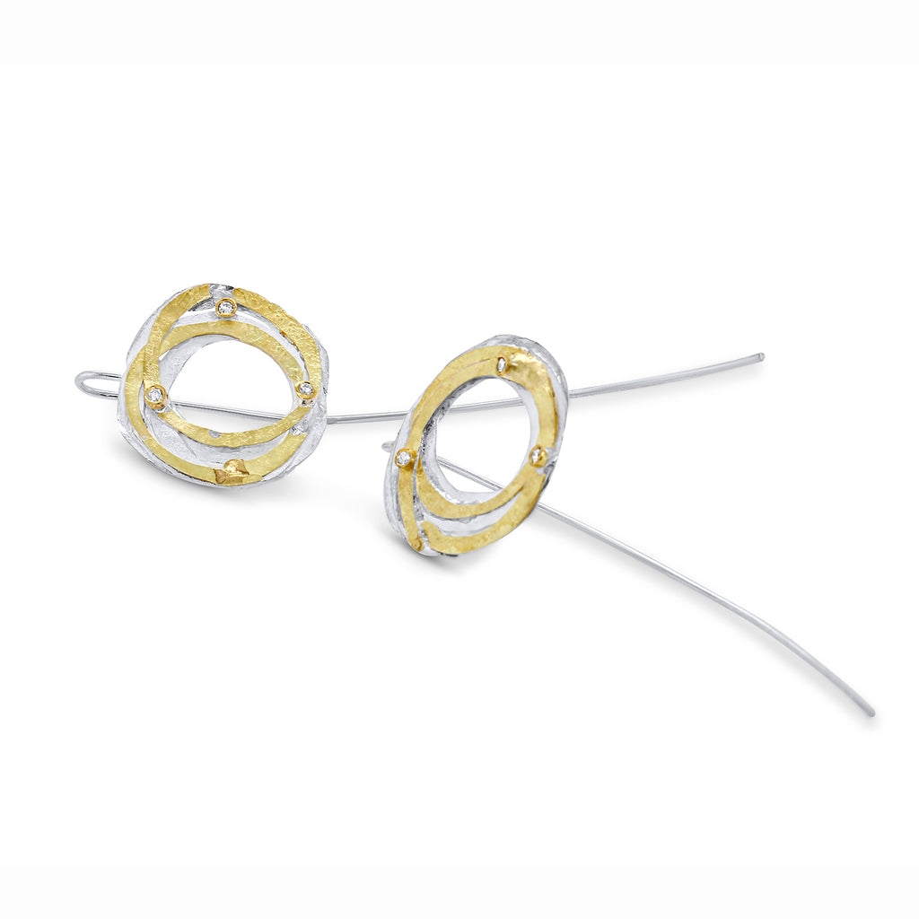 Shimara Carlow - Silver 18k Yellow Gold Diamond Wrap Hook Earrings - DESIGNYARD, Dublin Ireland.