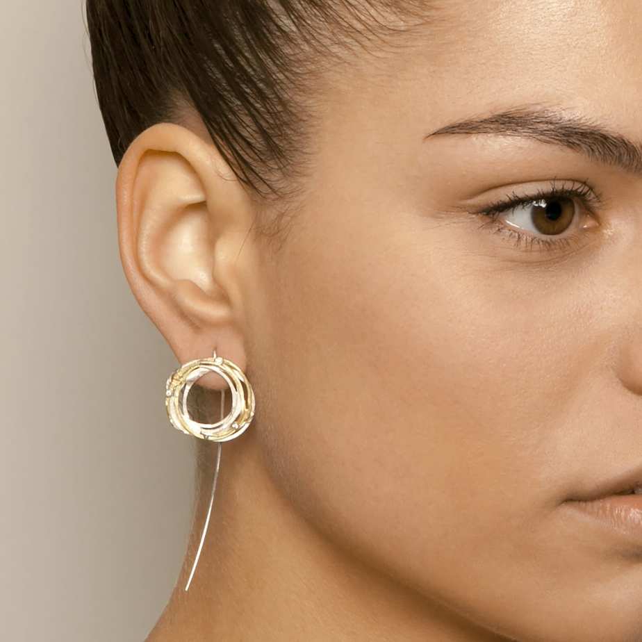 Shimara Carlow - Silver 18k Yellow Gold Diamond Wrap Hook Earrings - DESIGNYARD, Dublin Ireland.