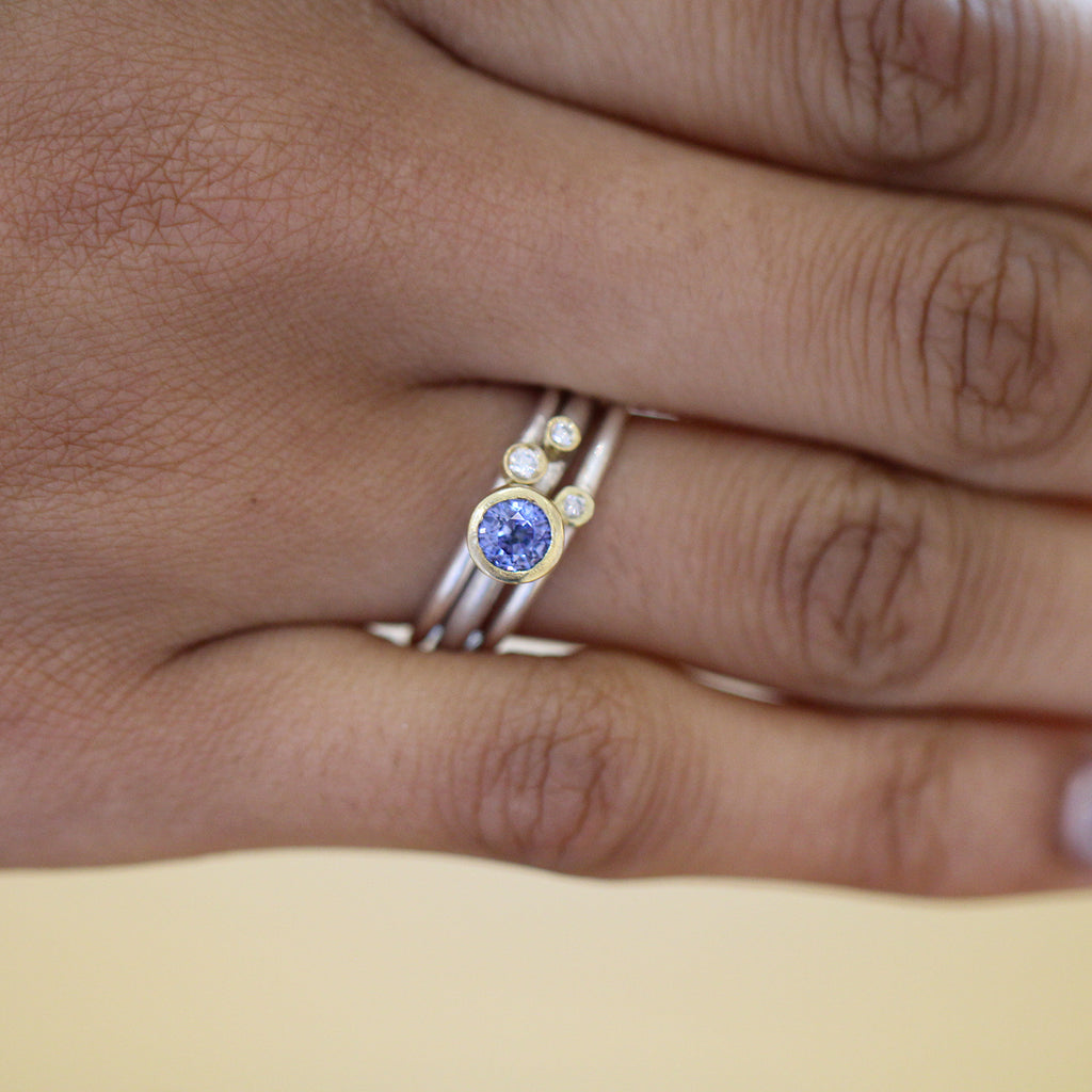 Shimara Carlow - Sterling Silver 18k Yellow Gold Blue Sapphire Diamond Stacking Ring - DESIGNYARD, Dublin Ireland.