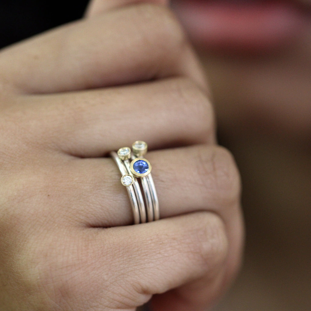 Shimara Carlow - Sterling Silver 18k Yellow Gold Blue Sapphire Diamond Stacking Ring - DESIGNYARD, Dublin Ireland.