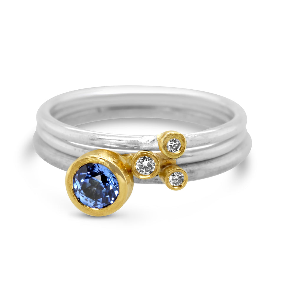 Shimara Carlow - Sterling Silver 18k Yellow Gold Blue Sapphire Diamond Stacking Ring - DESIGNYARD, Dublin Ireland.