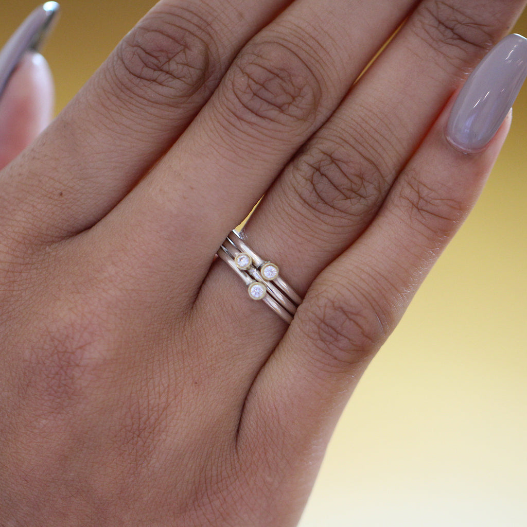 Photograph 2 of Shimara Carlow's Contemporary Sterling Silver 18k Yellow Gold Diamond Stacking Ring. Available on  DESIGNYARD.com and in our Jewellery Shop Dublin, Ireland. Free Worldwide Shipping with DHL.