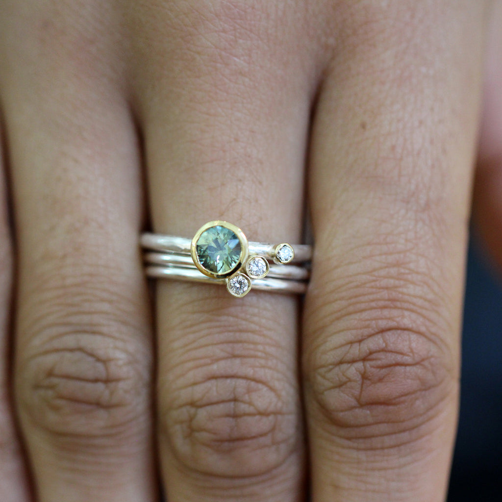 Shimara Carlow - Sterling Silver 18k Yellow Gold Green Sapphire Diamond Stacking Ring - DESIGNYARD, Dublin Ireland.