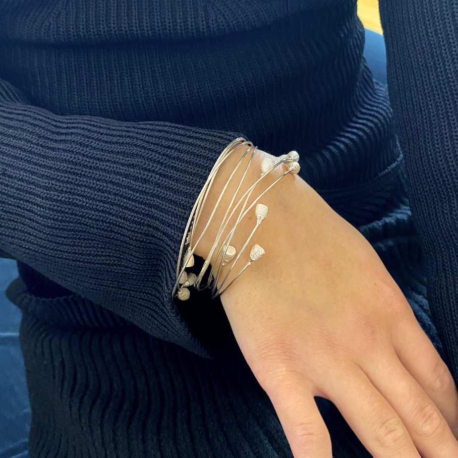 Photograph 3 of Shimara Carlow's Contemporary Sterling Silver Gum Nut Wrap Statement Bangle. Available on DESIGNYARD.com and in our Jewellery Shop Dublin, Ireland. Free Worldwide Shipping with DHL.