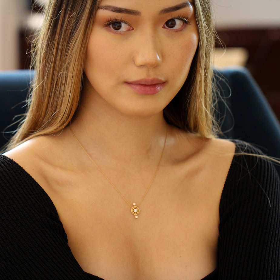 Photograph 2 of Shimell And Madden's Contemporary 18k Rose Gold Diamond Nova Pendant. Available on DESIGNYARD.com and in our Jewellery Shop Dublin, Ireland. Free Worldwide Shipping with DHL.