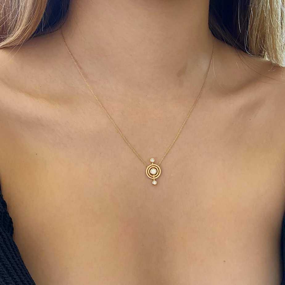 Photograph 4 of Shimell And Madden's Contemporary 18k Rose Gold Diamond Nova Pendant. Available on DESIGNYARD.com and in our Jewellery Shop Dublin, Ireland. Free Worldwide Shipping with DHL.