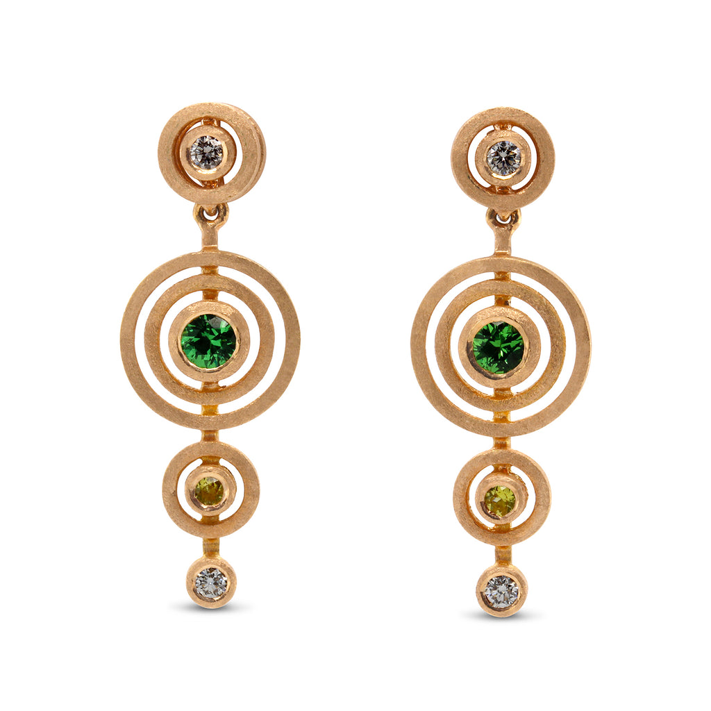 Photograph 1 of Shimell And Madden's Contemporary 18k Rose Gold Yellow Sapphire Diamonds Alignment Nova Drop Earrings. Available on DESIGNYARD.com and in our Jewellery Shop Dublin, Ireland. Free Worldwide Shipping with DHL.