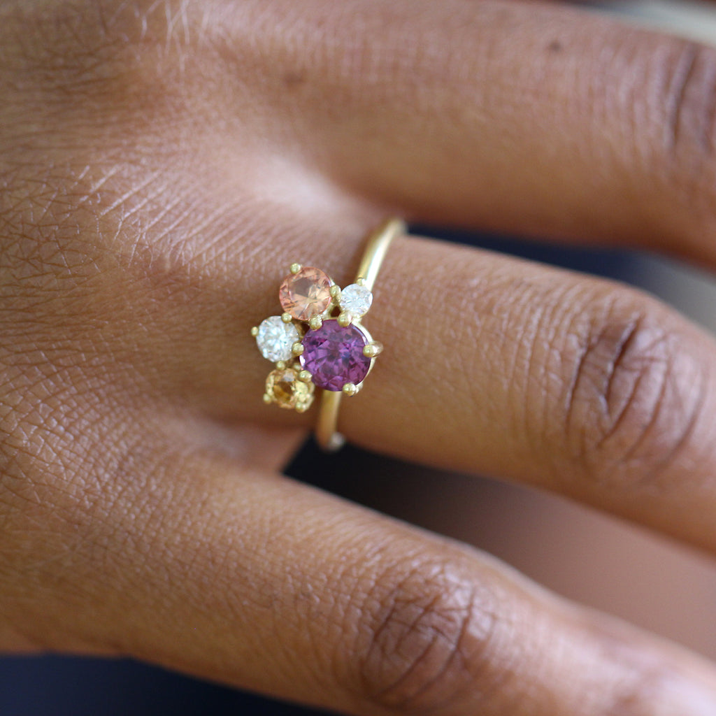 Photograph 3 of Shimell And Madden's Contemporary 18k Yellow Gold Asterism Sunset Sapphire Diamond Engagement Ring. Available on DESIGNYARD.com and in our Jewellery Shop Dublin, Ireland. Free Worldwide Shipping with DHL.