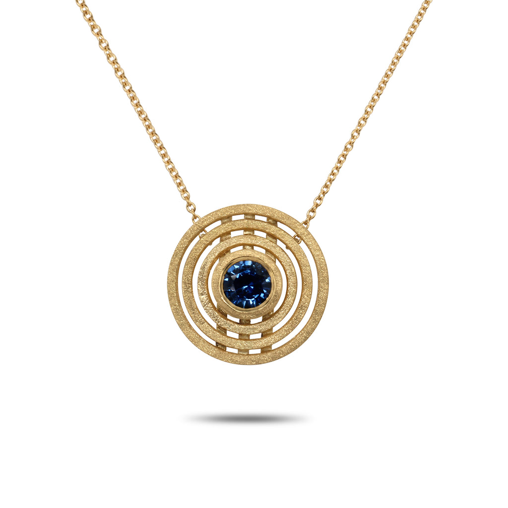 Shimell And Madden - 18k Yellow Gold Blue Sapphire Triple Nova Pendant - DESIGNYARD, Dublin Ireland.