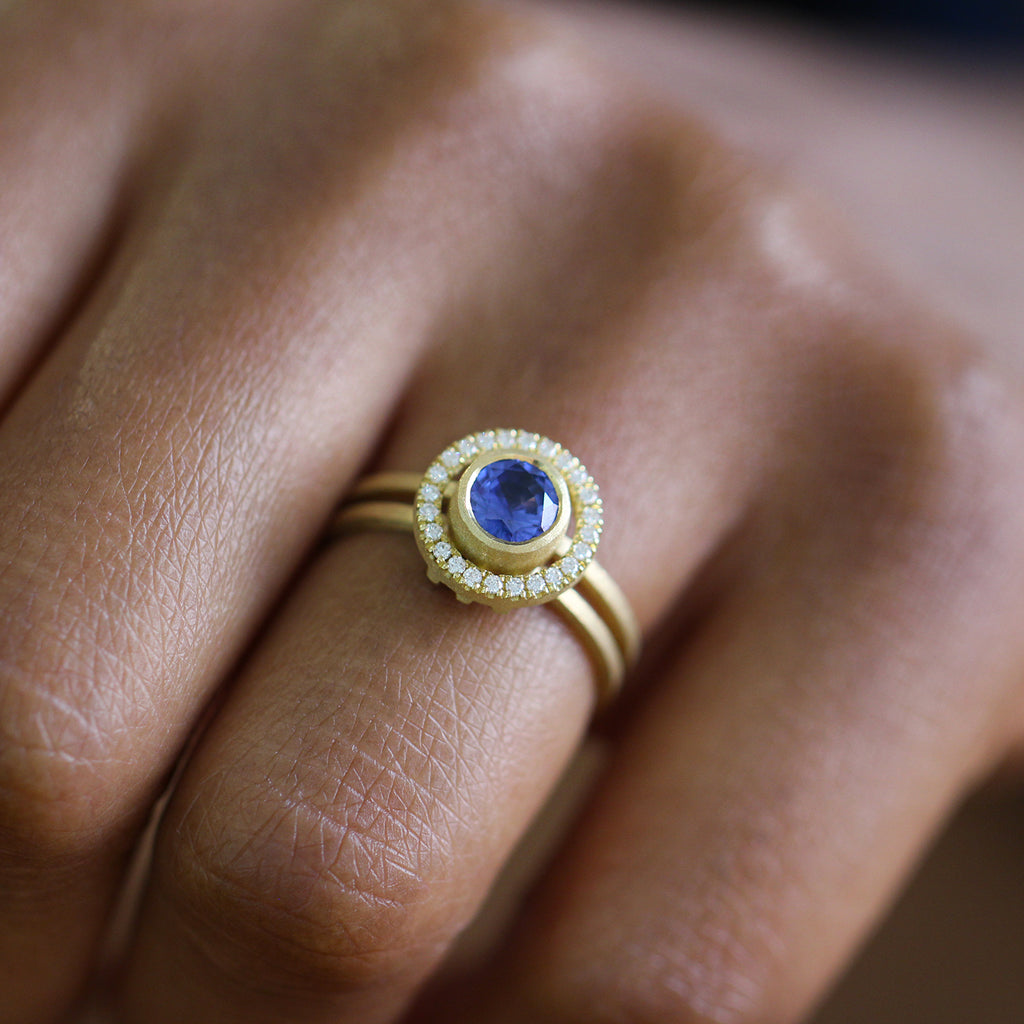 Shimell And Madden - 18k Yellow Gold Atmos Sapphire Diamond Ring - DESIGNYARD, Dublin Ireland.