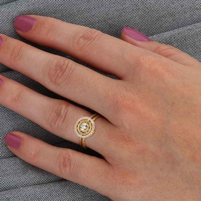 Shimell And Madden - 18k Yellow Gold Diamond Mini Solar Ring - DESIGNYARD, Dublin Ireland.